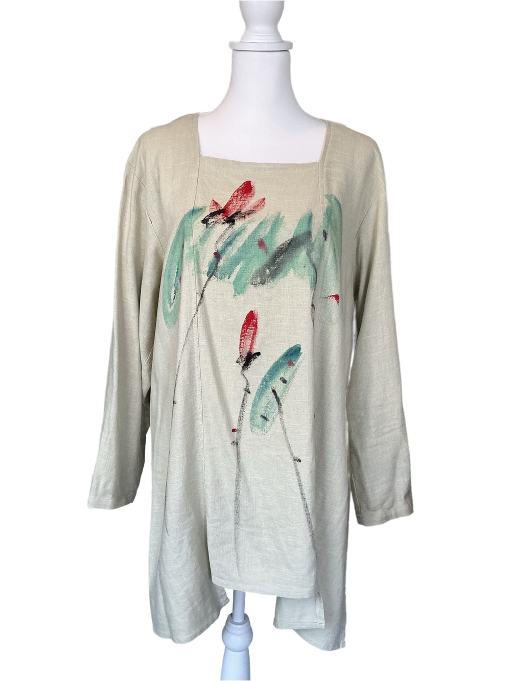 Women’s Oversized Loose Tunic Abstract Painted Cotton/Flax Boutique Brand
